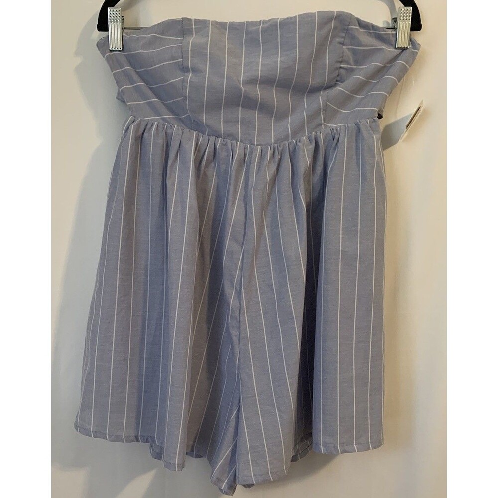 Ultra Flirt Junior Size Medium Romper Blue White Striped Tie Back Tube Top NWT